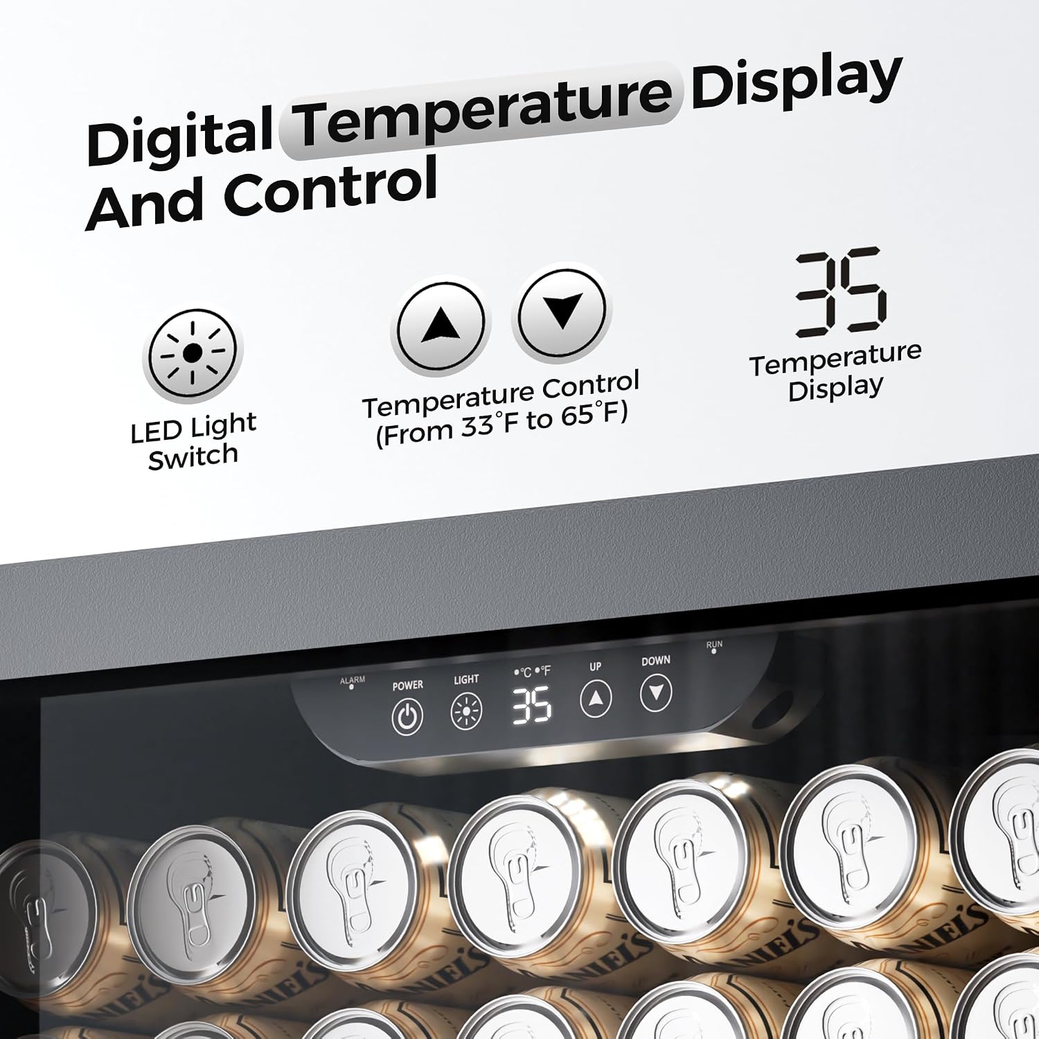 Coolake 24 Inch Wide Under Counter Beverage Refrigerator, 180 Can Capacity Beverage Cooler with Glass Door, Built in or Freestanding, Drink Fridge for Basement, Kitchen, Office