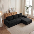 104' L Shaped Boneless Sectional Couches for Living Room, Comfy Corduroy Floor Cloud Sofa with Chaise and Cup Holder, Wide Armrest, Deep Seat, Assembly Free, Ideal for Small Spaces, Black