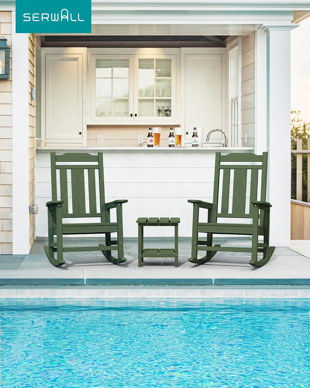 SERWALL Oversized Rocking Chair Set of 4 Outdoor, HDPE Outdoor Rocking Chair Set of 4, Avocado
