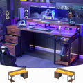 Aheaplus Gaming Desk with LED Lights and Power Outlets, 59 inch Home Office Computer Desk with Fabric File Drawers, Reversible Work Desks with Monitor Stand and Storage Shelves, Rustic Brown