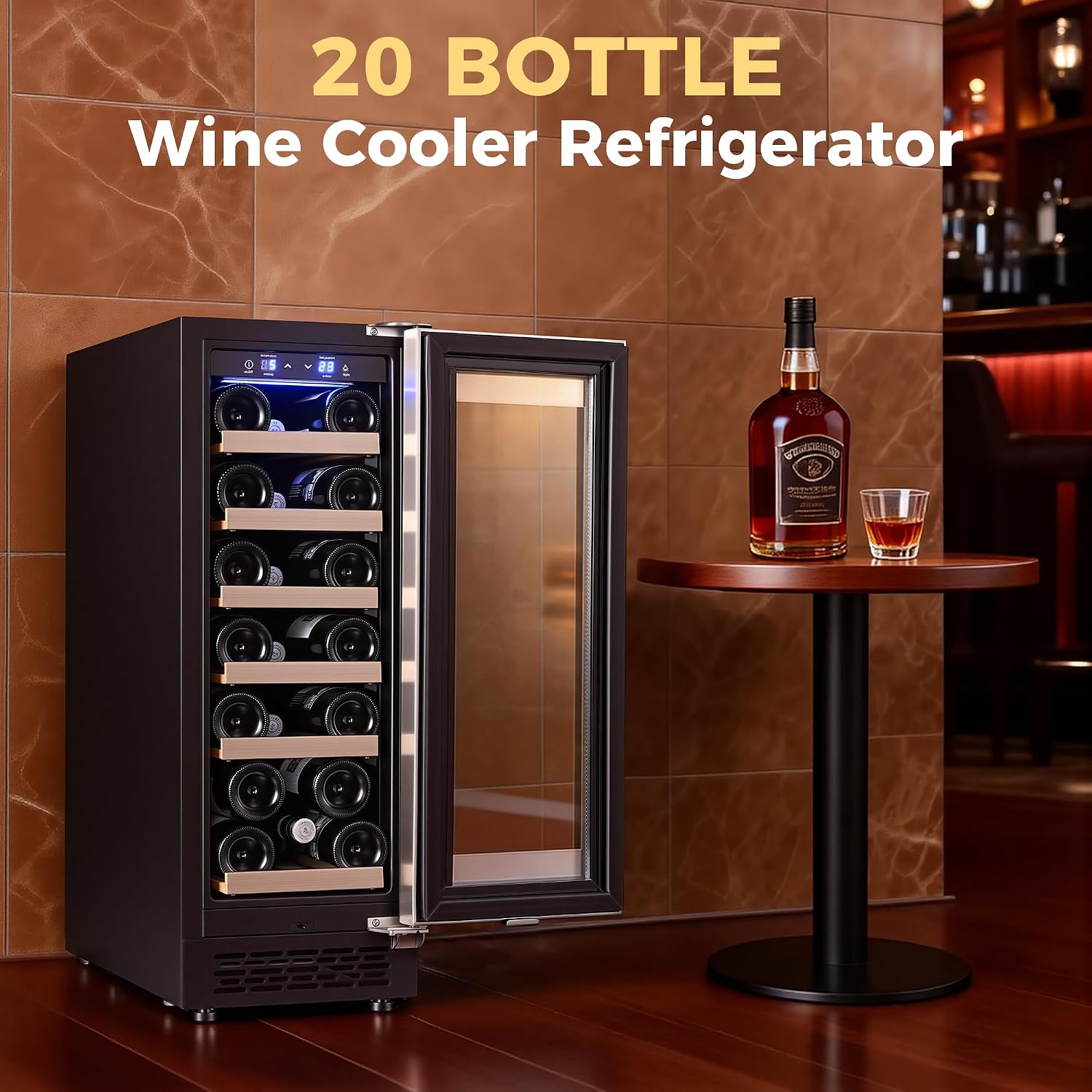 Iceblue Wine Fridge, 20 Bottles Wine Cooler Refrigerator, 41℉-72℉ Adjust Temperature Mini Fridge, Built-in Wine Refrigerator, Freestanding Beverage Refrigerator for Home, Office, Bar, Gift (Silver)