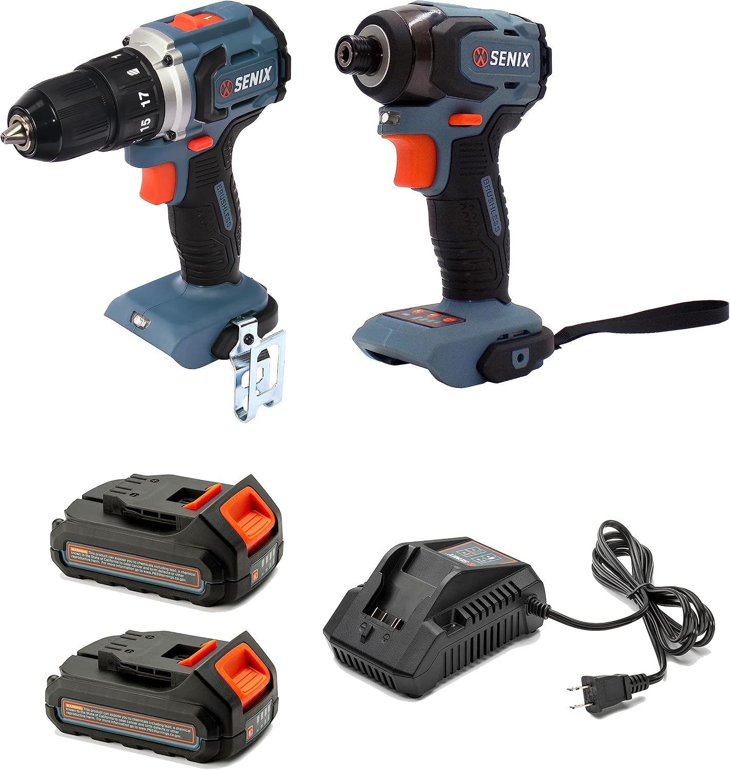 SENIX X2 20 Volt Max* 2-Piece Cordless Power Tool Kit with Battery Powered 1/2-Inch Drill Driver and 1/4-Inch Impact Driver, Includes Storage Bag, 2 2.0 Ah Batteries & Charger (S2K2B2-01)