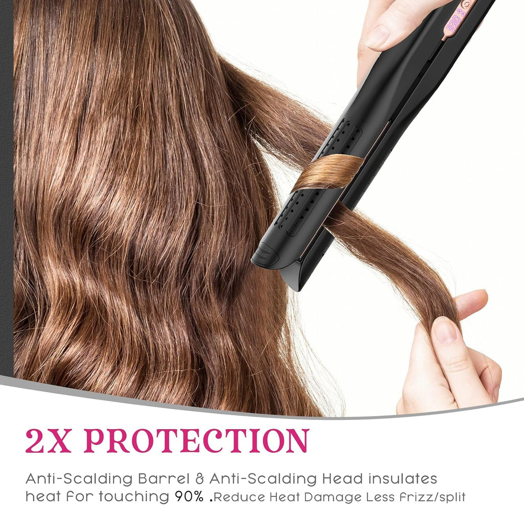 SKIMI Airflow Styler 2.0 Titanium Flat Iron Hair Straightener & Curling Wand, 96 Cool Air Vents for 48H Lasting Style, Dual Voltage for Travel & Home, Anti-Tangle, 5 Temps (Black & Blush).