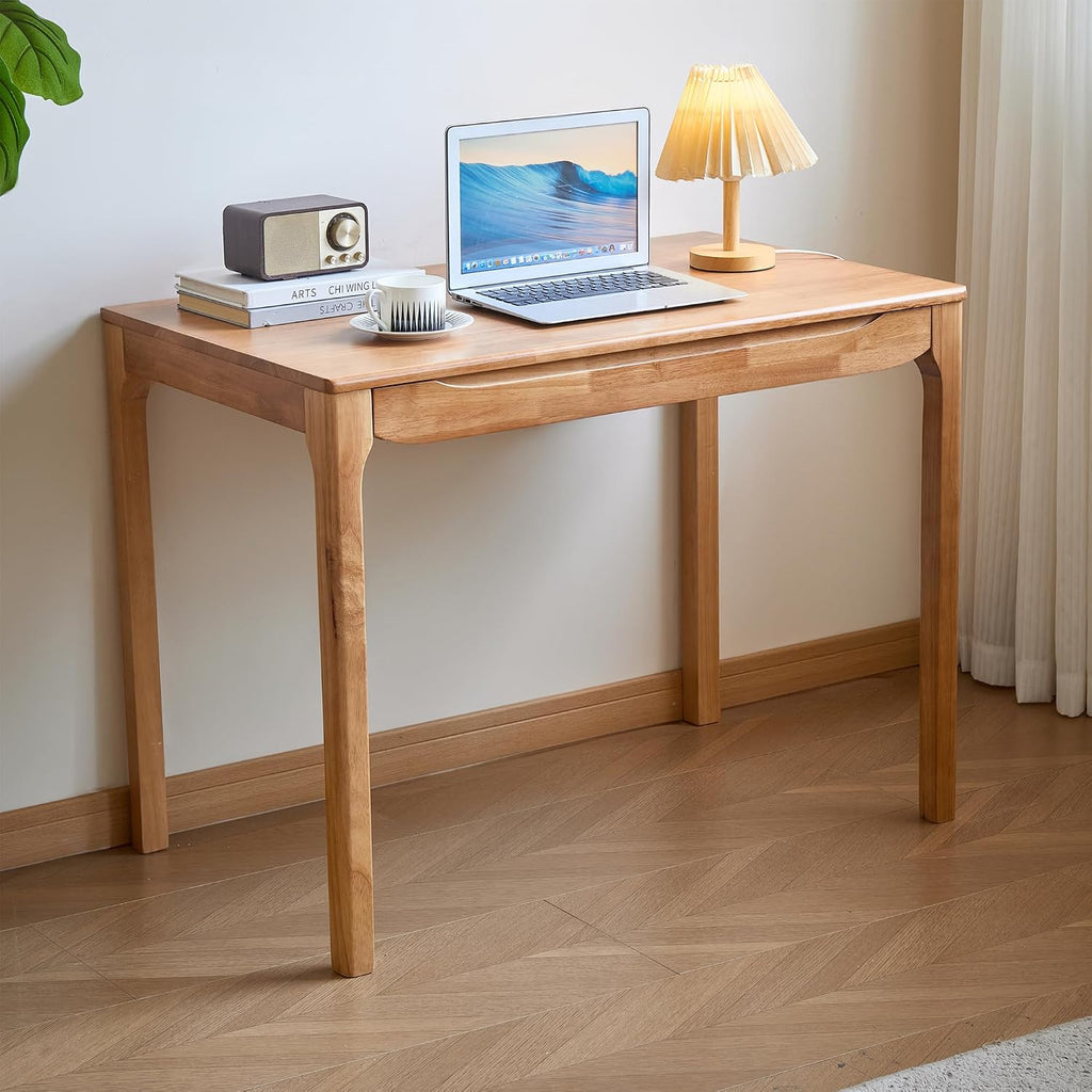 40'x24' Solid Wood Desk with Drawers,Wood Writing Desk for Small Spaces, Home Office Desks for Work, Gaming Study PC Desk for Bedroom, Student Computer Desks(Natural Wood Color, 40 inch)