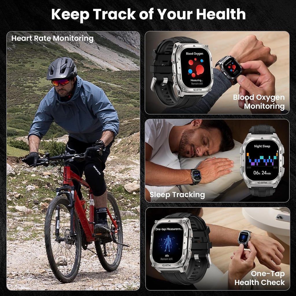 KOSPET Tank M4 Smart Watch for Men, Full Stainless Steel, GPS & Offline Maps,10ATM Waterproof 45m Freediving, 50-Day Battery, Bluetooth Calls, 24/7 Heart Monitor, for Android & iOS