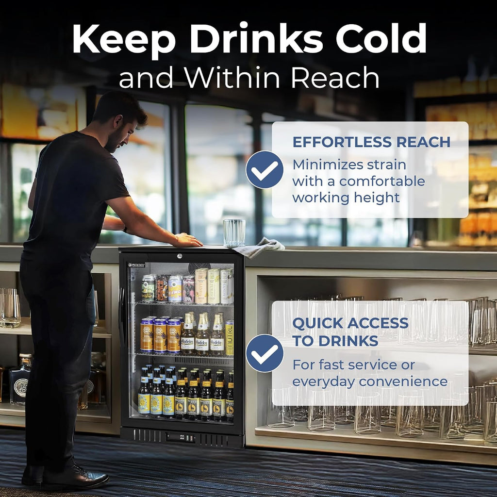 Procool 1-Door Counter Height Beverage Refrigerator - 24' Wide Energy Efficient Black Bar Fridge With Glass Door & LED Lighting - Commercial Back Bar Cooler