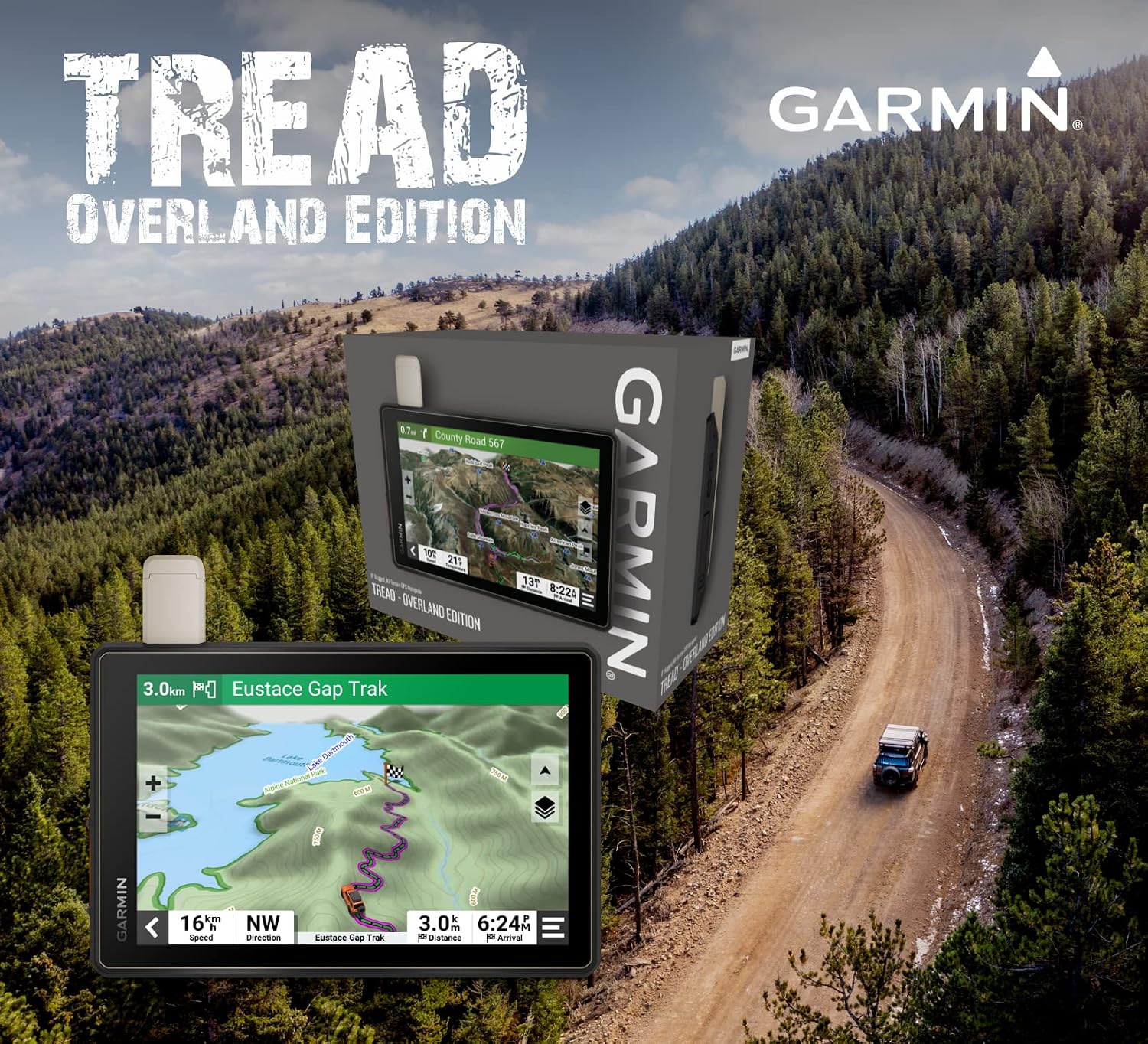 Garmin Tread Overland, All-Terrain GPS Navigator 8 in, Rugged, Built in Mapping, Ultrabright Display with Power Pack Bundle