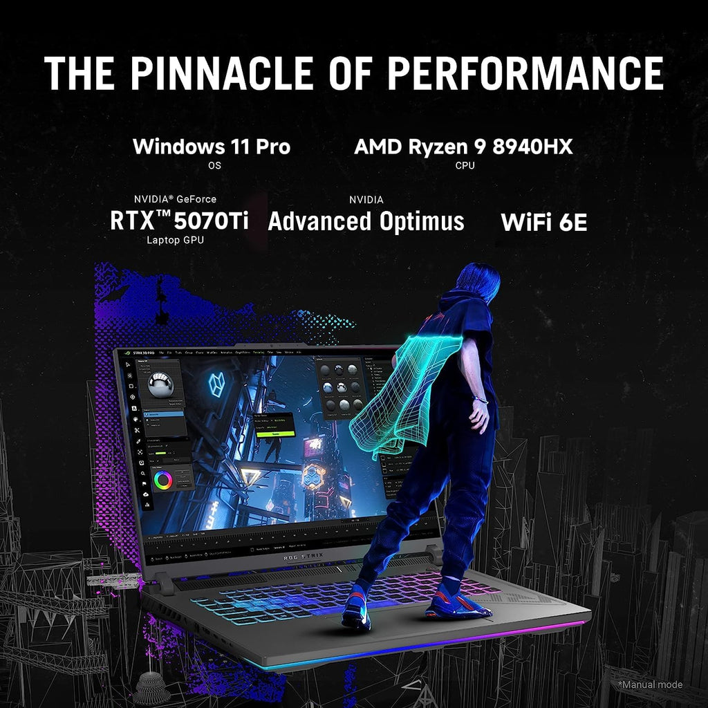 ASUS ROG Strix G16 Gaming Laptop, AMD Ryzen 9 8940HX (16 Cores, 32 Threads, up to 5.3GHz), NVIDIA RTX 5070Ti 12GB GDDR7, 32 GB DDR5 RAM, 1 TB SSD, 16' FHD WUXGA Display, Win 11 Pro, w/Accessories