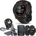 Garmin Instinct 3 Advanced GPS Adventure Watch, Black with Charcoal Band | 50mm Solar Charged Display | Wrist Based Heart Rate Monitor with Signature Stand Power Bundle