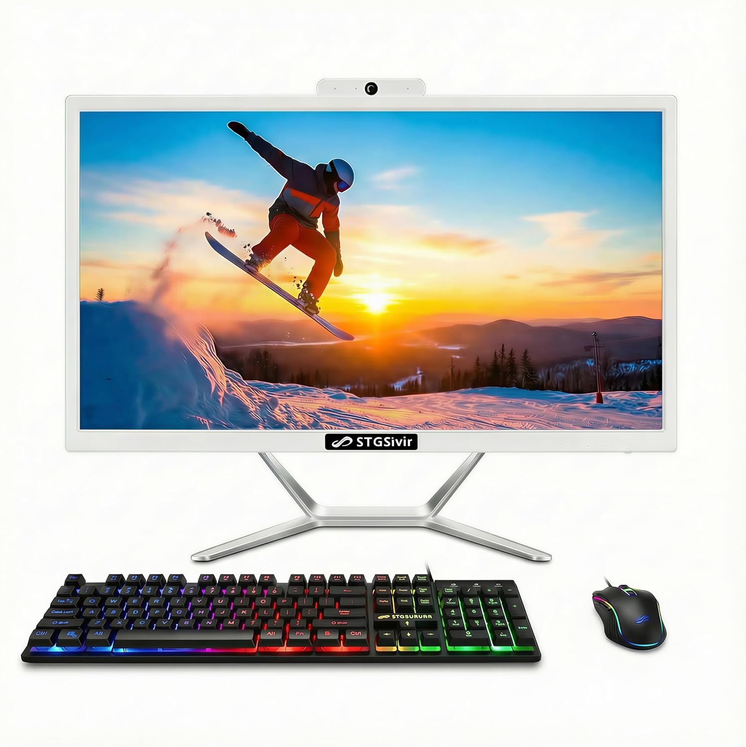 STGSivir All in One Desktop Computer, 22' Display, Intel Quad Core i5 up to 3.6GHz, 16G RAM, 512G SSD, WiFi 5, Bluetooth, RGB Keyboard & Mouse & Mouse Pad, Webcam, Windows 11 Home