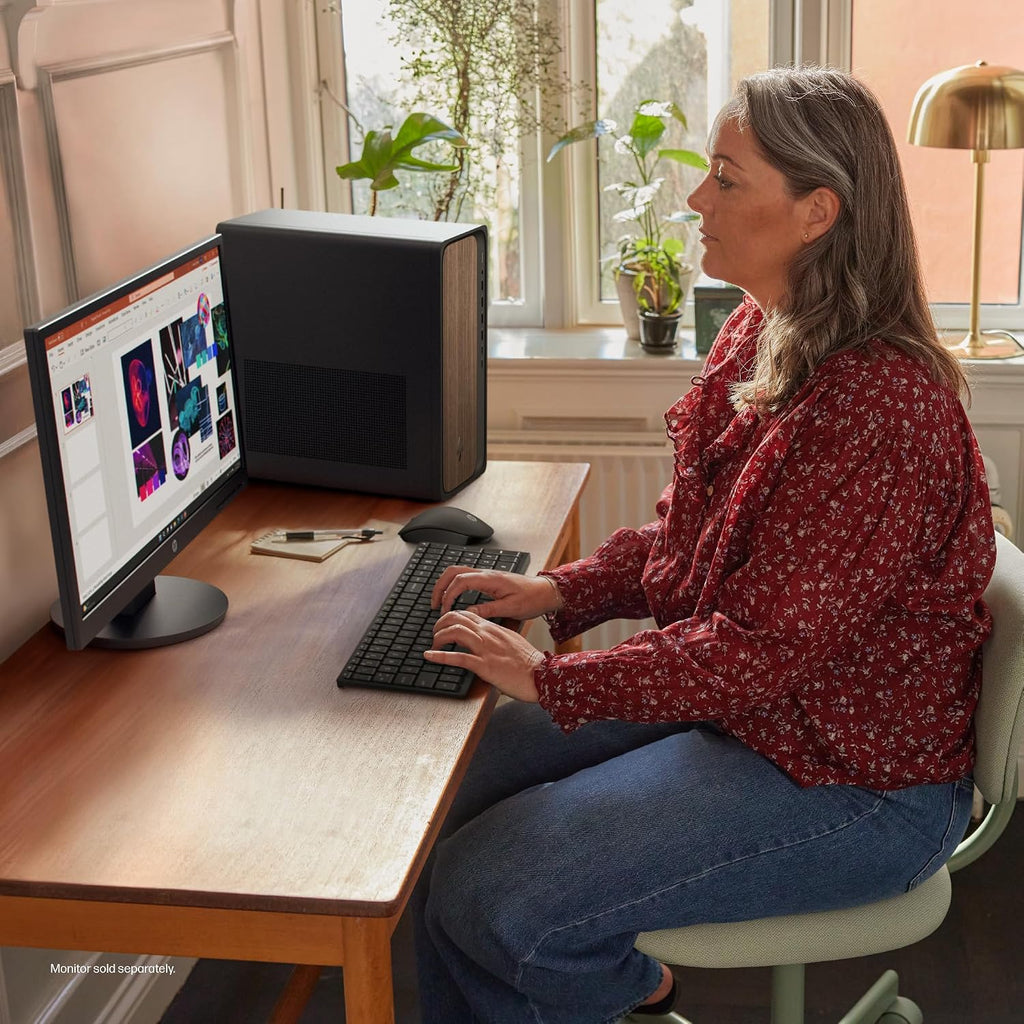 HP OmniDesk Desktop PC, Intel Core Ultra 5 225, 16 GB RAM, 512 GB SSD, Intel Graphics, Windows 11 Home, Microsoft Copilot, Dark Wood, M03-0010 (2025)
