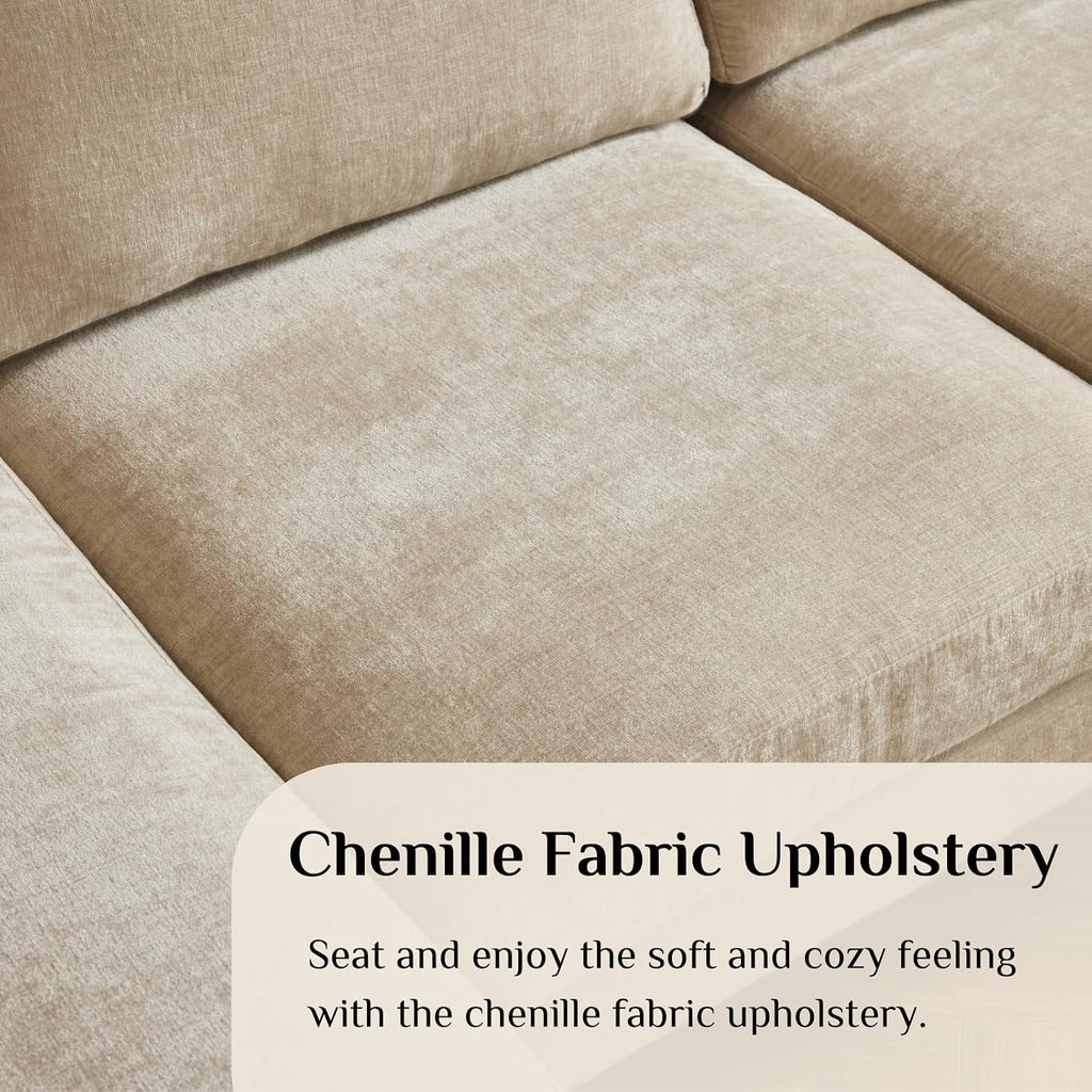 Karl home 111' Sectional Sofa U-Shaped 4-Seat Couch with Chaises Wood Grian Legs Chenille Fabric Upholstered for Living Room, Apartment, Office, Khaki