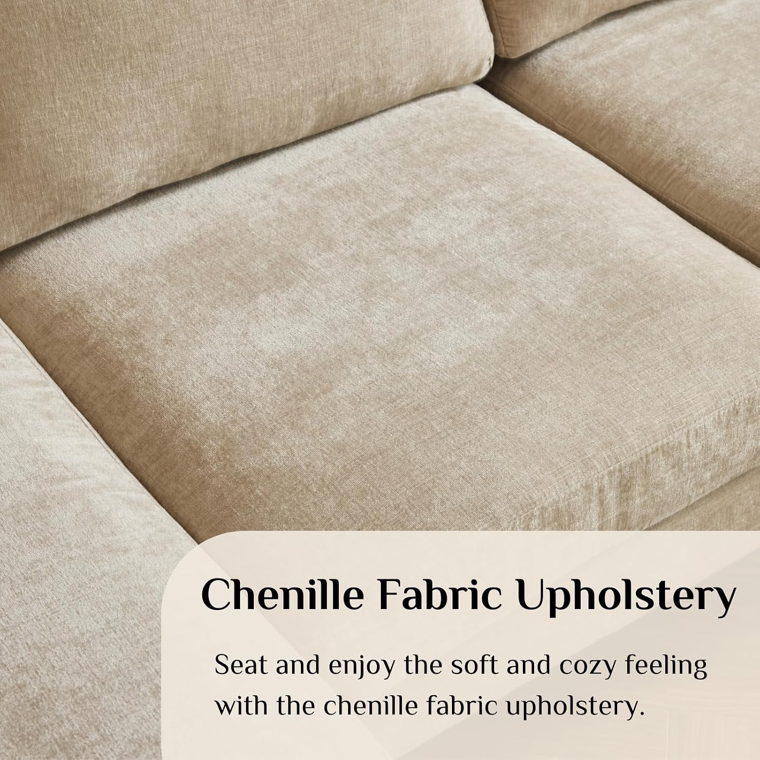 Karl home 111' Sectional Sofa U-Shaped 4-Seat Couch with Chaises Wood Grian Legs Chenille Fabric Upholstered for Living Room, Apartment, Office, Khaki