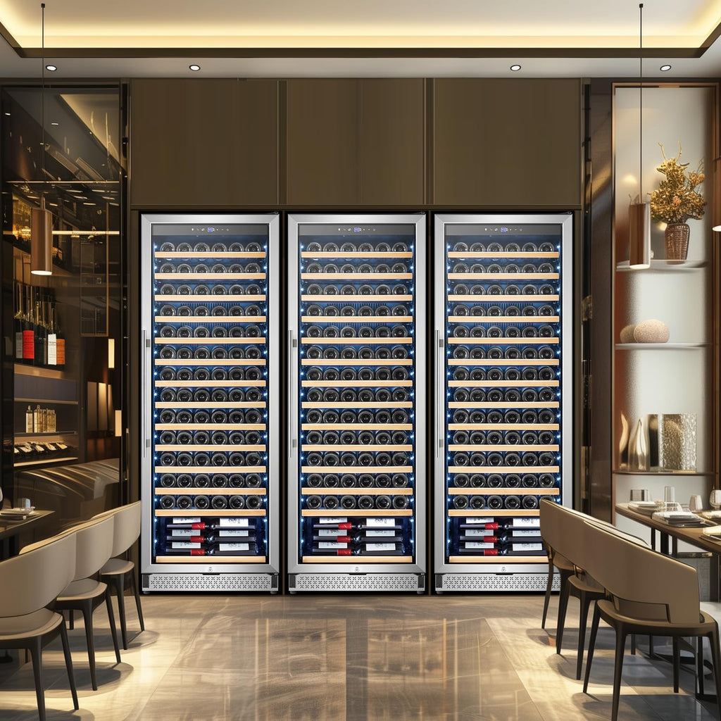 Tylza Upgraded 154 Bottles Wine Cooler Refrigerator, 24 Inch Tall Wine Fridge Built-in or Freestanding with Professional Compressor, Low Noise Fast Cooling and Intelligent Temperature Memory