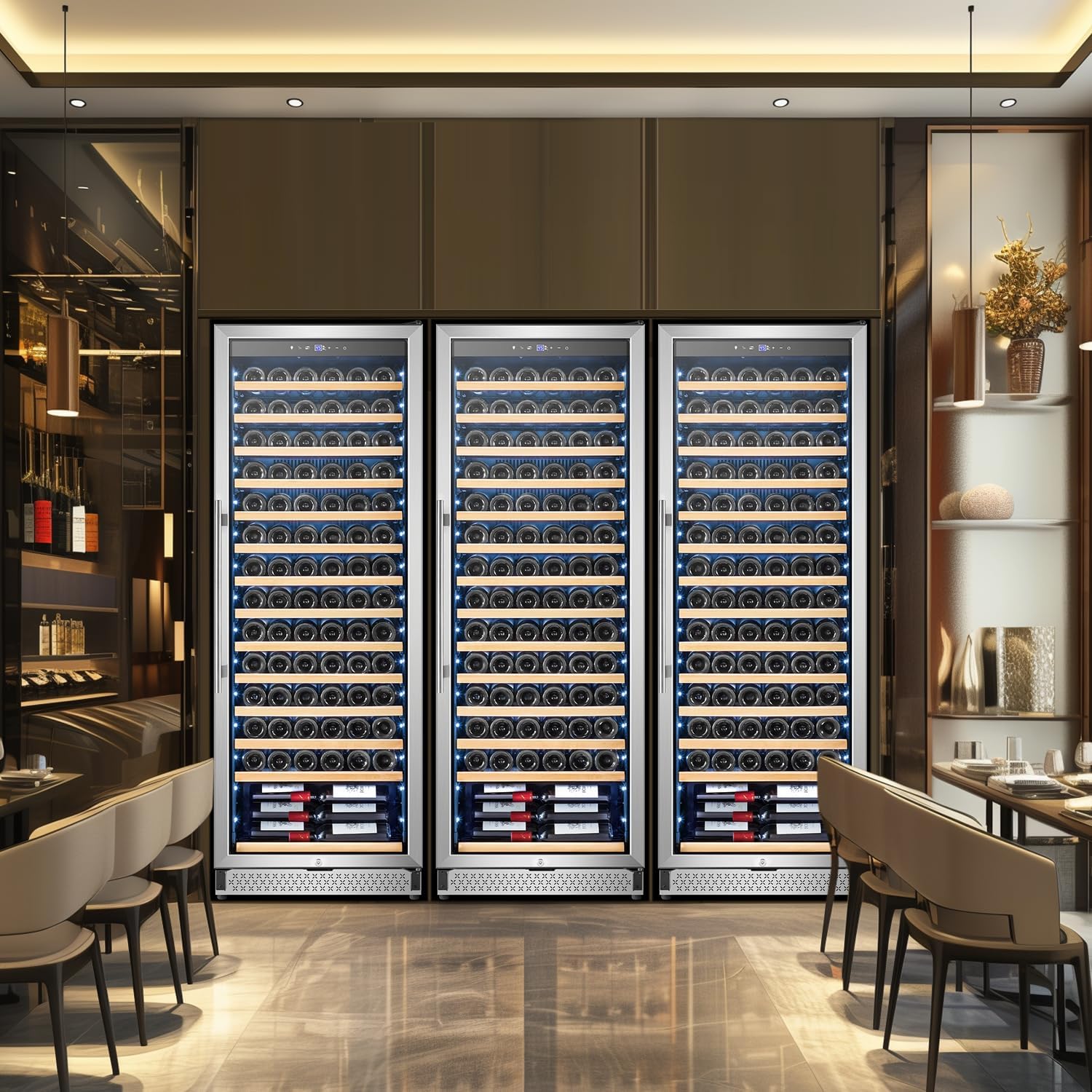 Tylza Upgraded 154 Bottles Wine Cooler Refrigerator, 24 Inch Tall Wine Fridge Built-in or Freestanding with Professional Compressor, Low Noise Fast Cooling and Intelligent Temperature Memory