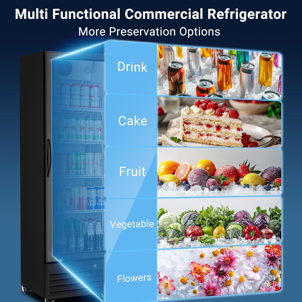 BODEGACOOLER 12.5 Cu.Ft Commercial Beverage Refrigerator with Glass Door,Commercial Drink Refrigerator,Upright Large Display Merchandiser Beverage Bar Cooler with Soft LED Light,Adjustable Shelves