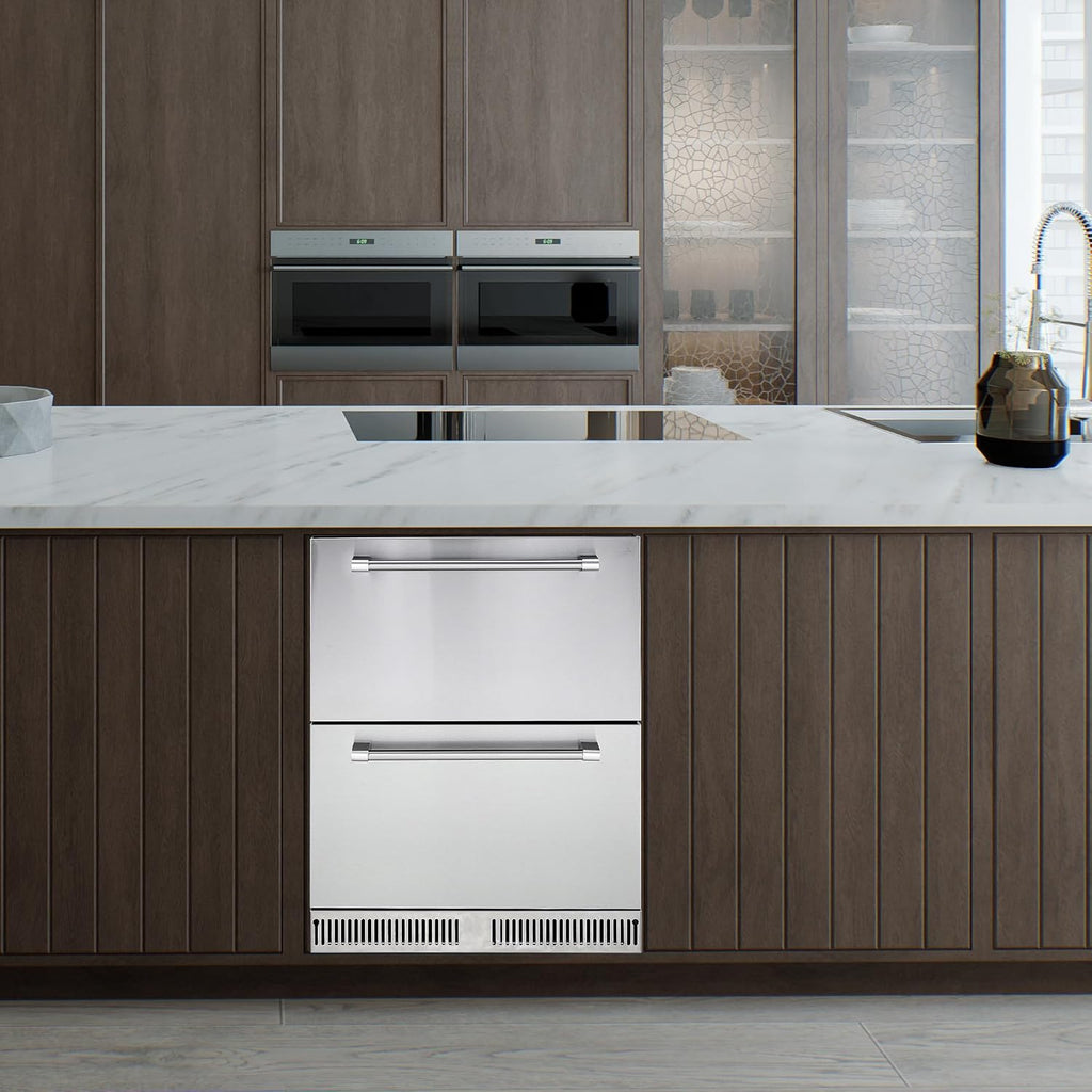 Garvee 24 in Outdoor Drawer Fridge, Counter Double Drawer Beverage Refrigerator, 5.2 Cu.Ft. Weather Proof Stainless Steel Built-in Fridge for Residential Commercial Use Black