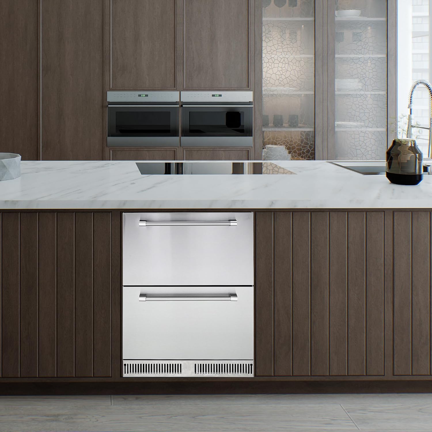 Garvee 24 in Outdoor Drawer Fridge, Counter Double Drawer Beverage Refrigerator, 5.2 Cu.Ft. Weather Proof Stainless Steel Built-in Fridge for Residential Commercial Use Black