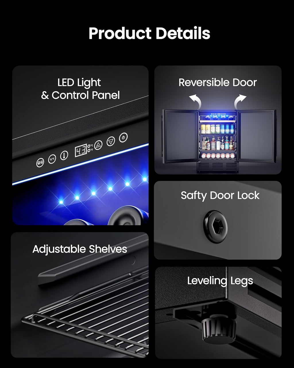24 In Beverage Refrigerator, 112 Cans & 8 Bottles Wine Fridge with Double-Layer Glass Door, Built-In or Freestanding Wine and Beverage Refrigerator, Under Counter Fridge for Home/Bar/Cafe