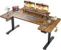 EnHomee 71 x 36 Inch U Shaped Electric Standing Desk, Height Adjustable Desk with Power Outlet, 3 Memory Height Preset, Monitor Shelf for Home Office Work Study Gaming, Brown