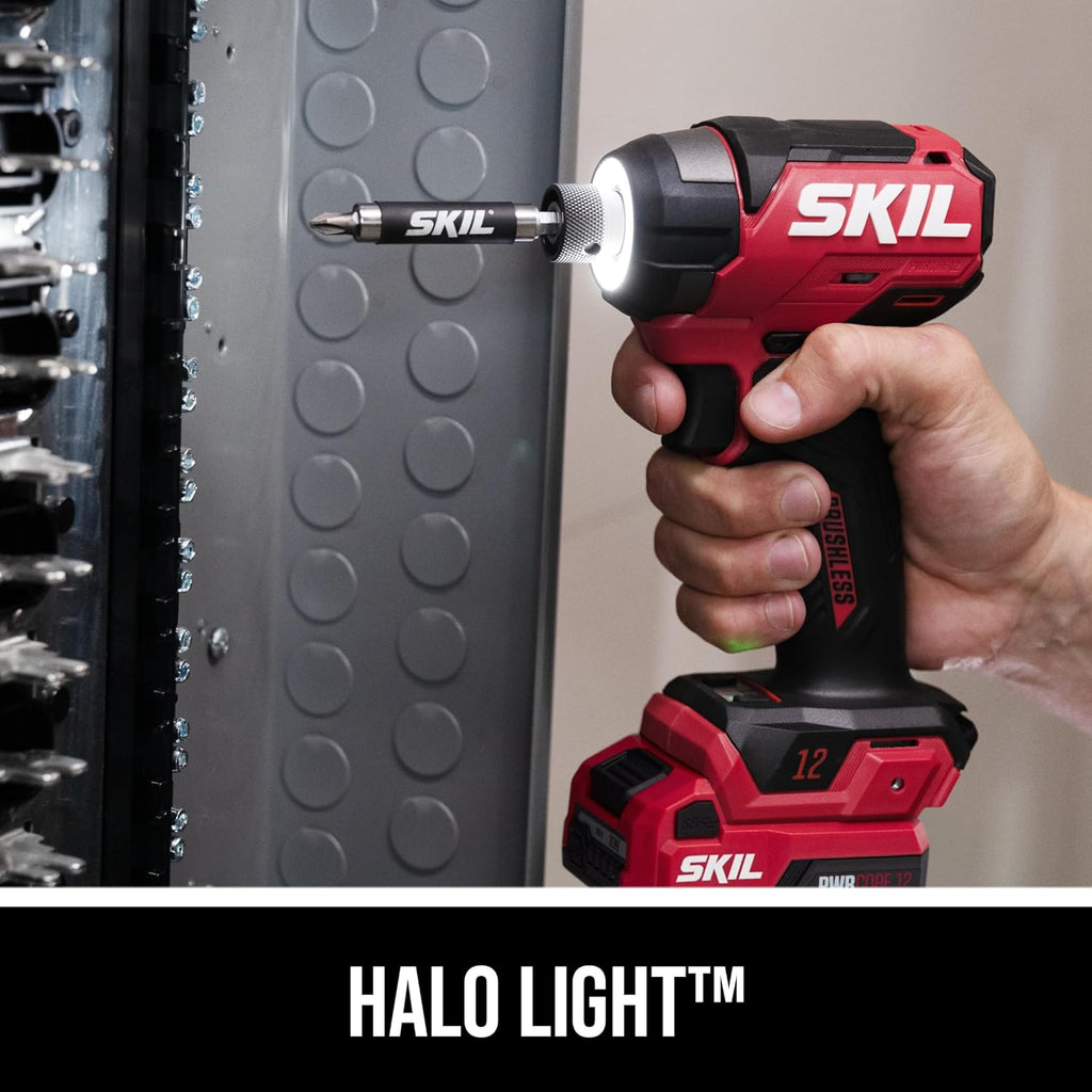 SKIL PWR CORE 12V Brushless 1/2 In. Compact Variable Speed Drill Driver & 1/4 In. Hex Compact 3-Speed Impact Driver Kit, Includes 2.0Ah Battery and 20W USB-C Charger - CB8429A-11