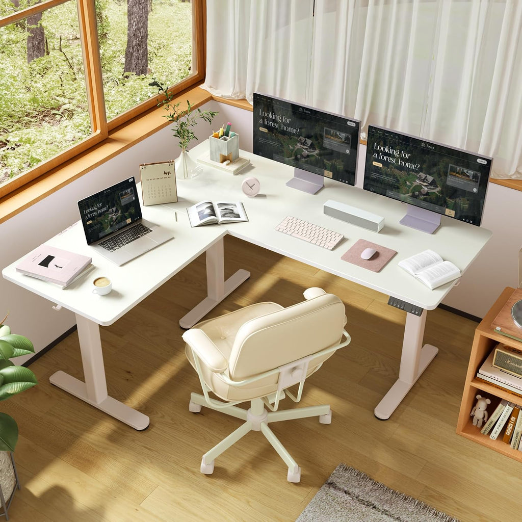 YDN L Shaped Standing Desk, Electric Standing Desks L Shape Adjustable Height Dual Motor, 63 x 55 Inch Corner Standing Desks with Splice Board for Home Office, Large Standing Desk, White
