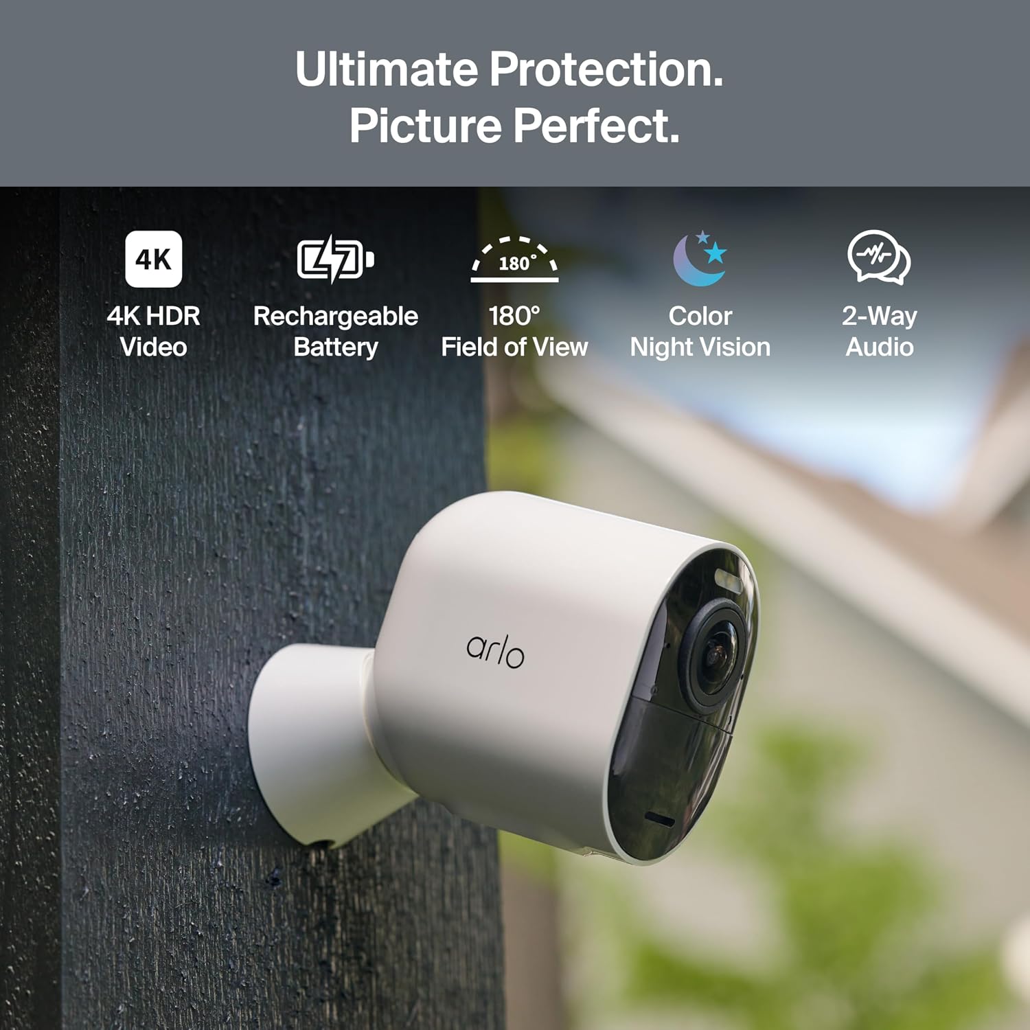 Arlo Ultra Security Camera 4K HDR (3rd Gen, 2025 Release), SmartHub, 4 Cam + 4 Solar Panels + 6 Months of Secure Plus Plan, AI Detection - Person, Vehicle, Package & Animal, 180° Field of View, White