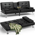 Homall Futon Sofa Bed, Leather Futon Couch with Removable Armrests, Adjustable Recliner Sleeper Sofa Bed with Dual Cup Holders for Living Room, Apartment, Office (Black), 30.7 x 65 x 28