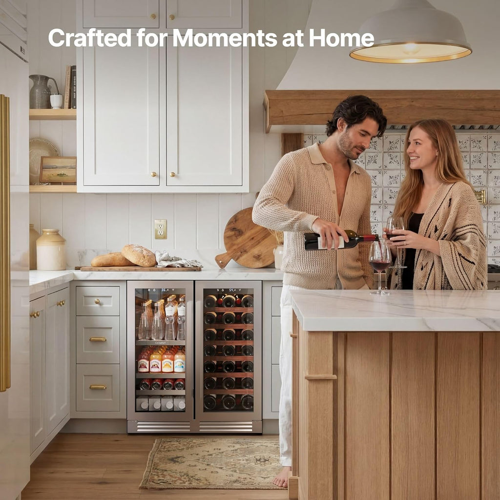 Ca'Lefort 30 Inch Wine and Beverage Refrigerator, Dual Zone 36-72°F Temp Control, Holds 80 Can & 33 Bottle, Adjustable Shelves & 3 LED Light, Built-in Under Counter Freestanding for Home/Kitchen/Bar