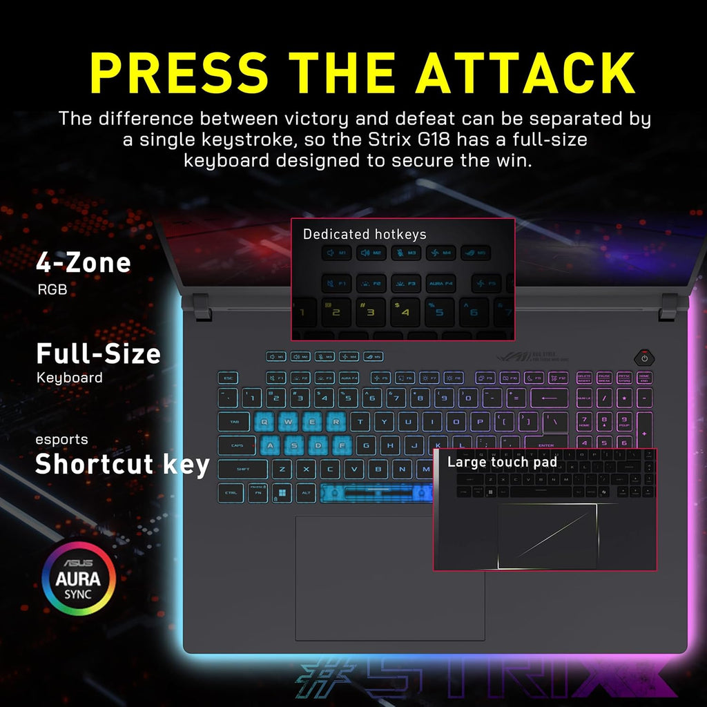 ASUS ROG Strix G18 18' WQXGA 240Hz Gaming Laptop, GeForce RTX 5070 8GB, Intel Ultra 9 275HX, 64GB DDR5, 3TB Storage (2TB SSD + 1TB Docking Station Set), Backlit Keyboard, IR Camera, Win 11 Pro, Gray