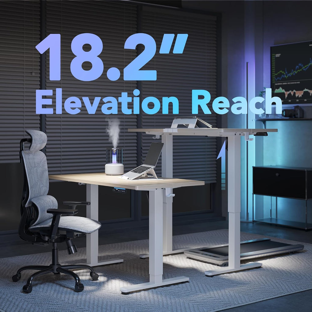 HUANUO AI-Powered Electric Standing Desk with Smart APP, Work with Alexa & Google, Adjustable Height, 3 Memory Settings, Sedentary Reminder, Ergonomic Sit-Stand Desk, 55-inch, Light Walnut