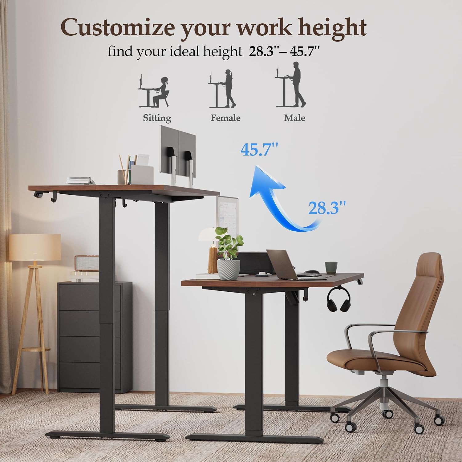 Klicelor 40 Inch Electric Standing Desk, Height Adjustable Office Desk, Sit Stand Up Computer Desk with Memory Preset, Two-Piece Desktop, Dark Walnut