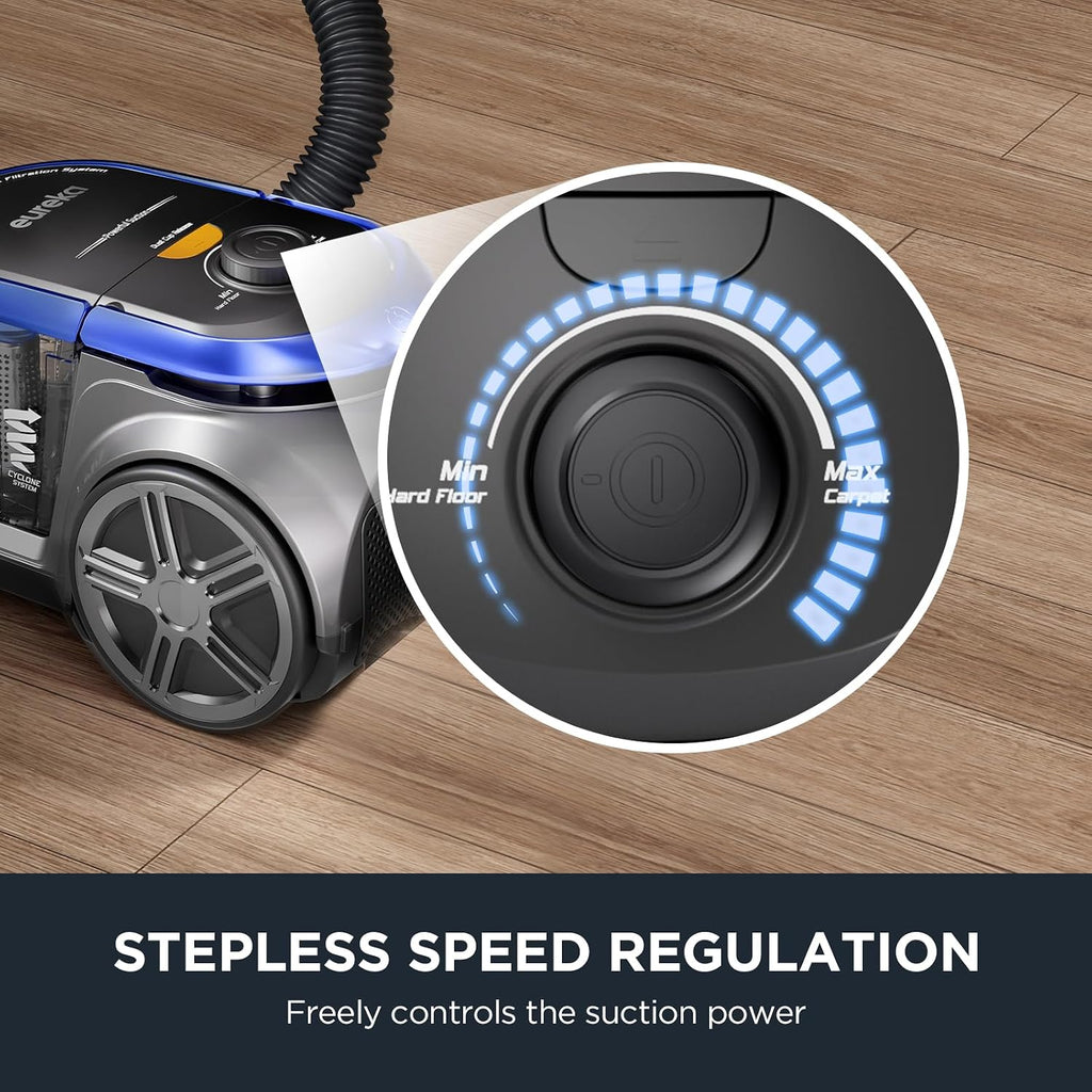 Eureka Bagless Canister Vacuum with Washable HEPA Filter, 16KPA Suction for Carpets/Hard Floors, Compact Design with 3 Cleaning Tools, 2-Motor Household Vacuum, Lightweight and Easy Maneuverable