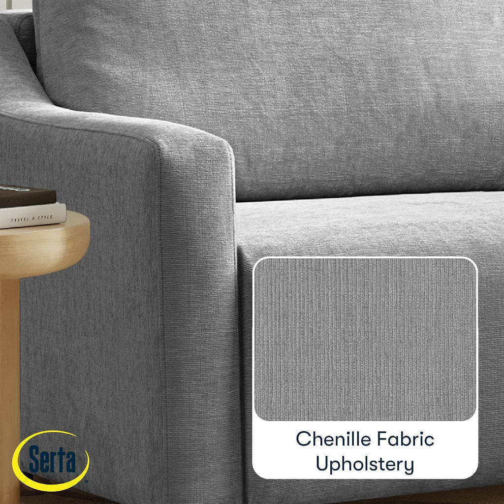 Serta Glendale 90.2' Queen Size Wall-Hugging Convertible Sofa, Dreamcoil Comfort, Chenille Fabric, Grey