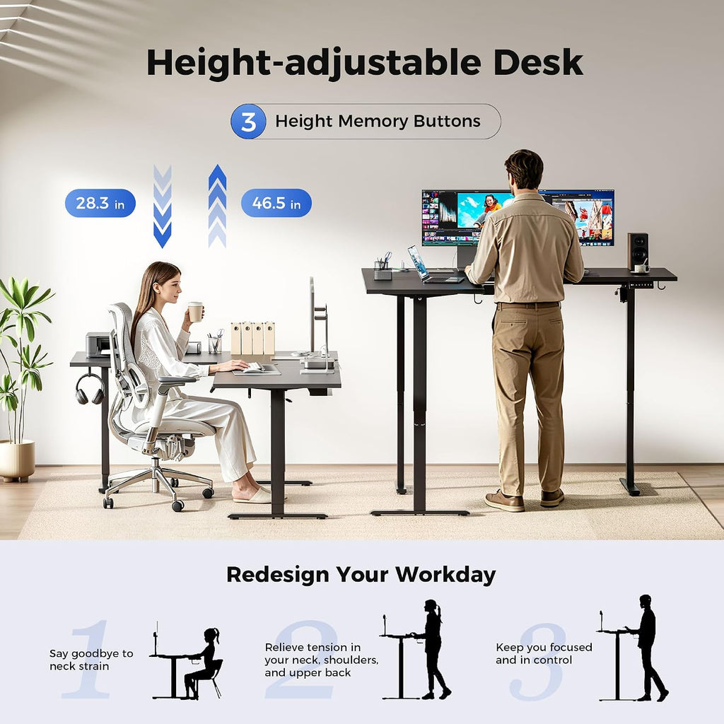 Agilestic Electric L Shaped Standing Desk 63 x 48 Inch with Power Outlet, Height Adjustable Corner Stand up Desk with Cable Management,Sit Stand Home Office Workstation with Splice Board, Black