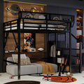 Mirightone Full Size Loft Bed with Stairs, Metal Loft Beds, High Loft Bed Frame with Storage Shelves, Lofted Full Bed with Wardrobe for Kids and Teens, No Box Spring Needed (Black)