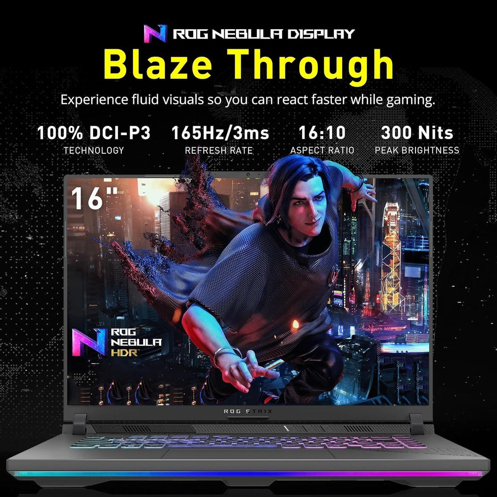ASUS ROG Strix G16 G614 AI Gaming Laptop 16.0' 165Hz IPS WUXGA Display (AMD Ryzen 9 8940HX, GeForce RTX 5070 Ti 12GB, 32GB DDR5, 1TB PCIe SSD, RGB KB, Win 11 Pro) w/DKZ USB Hub - G614PR-G16.R95070TI