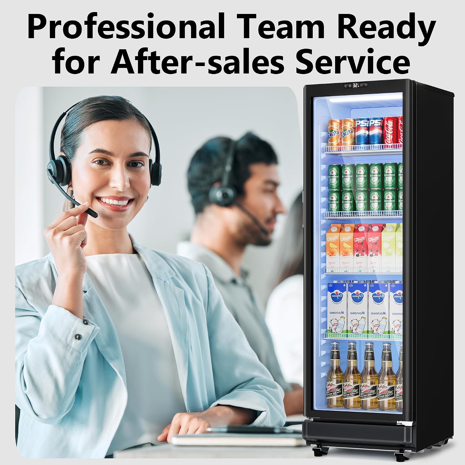 8.5 Cu.Ft Commercial Refrigerators, Display Fridge with Double-Tempered Glass Door, Outdoor Beverage Refrigerator with Locking, Key & LED, Beverage Cooler for Bar, Office, Restaurant