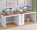 YOMILUVE 2 Person Desk with 5 Drawers and Power Outlets, 78.7 Inch Long Computer Desk with Storage File Cabinet, Two Person Home Office Double Desk with Storage, Brown and White
