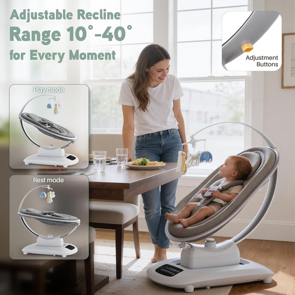 AMKE Luxury Electric Baby Swing Rocker for Infants, 5 Soothing Motions & Speeds, 3-Position Recline, Stable Dual-Motor Sway Rocking Chair for Baby Boy Girl Shower Gifts, Newborn Essentials for Parents
