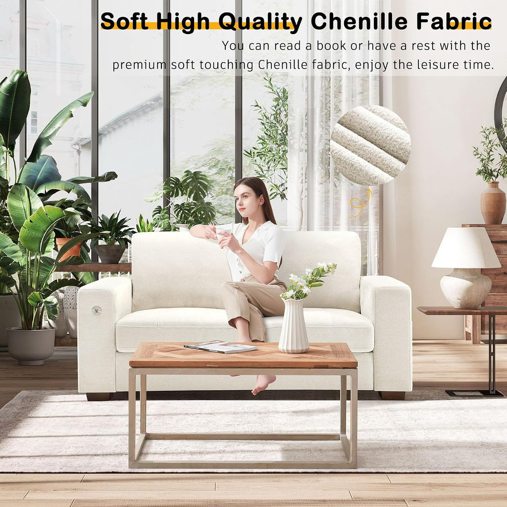 Hanherry 70' Loveseat Sofa for Living Room, Modern Comfy Couch with Medium Firm Seat Cushion, Removable Cover,Wide Armrest,USB/Type-C Port,Chenille Fabric Couches for Small Space,Apartment,Bedroom