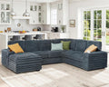 AMERLIFE 112 Inch U Shaped Couch, Oversized Sofa with Storage Chaise & Cup Holders, Sectional Sofa with USB & Type-C Charging Ports, Faux Fur Dark Grey Sofa