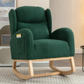 Nursery Glider Chair - Wingback Teddy Upholstered Rocking Chair with High Backrest, Ergonomic Rocker Chair for Breastfeeding & Baby Room, Modern Accent Armchair for Living Room & Bedroom, Green