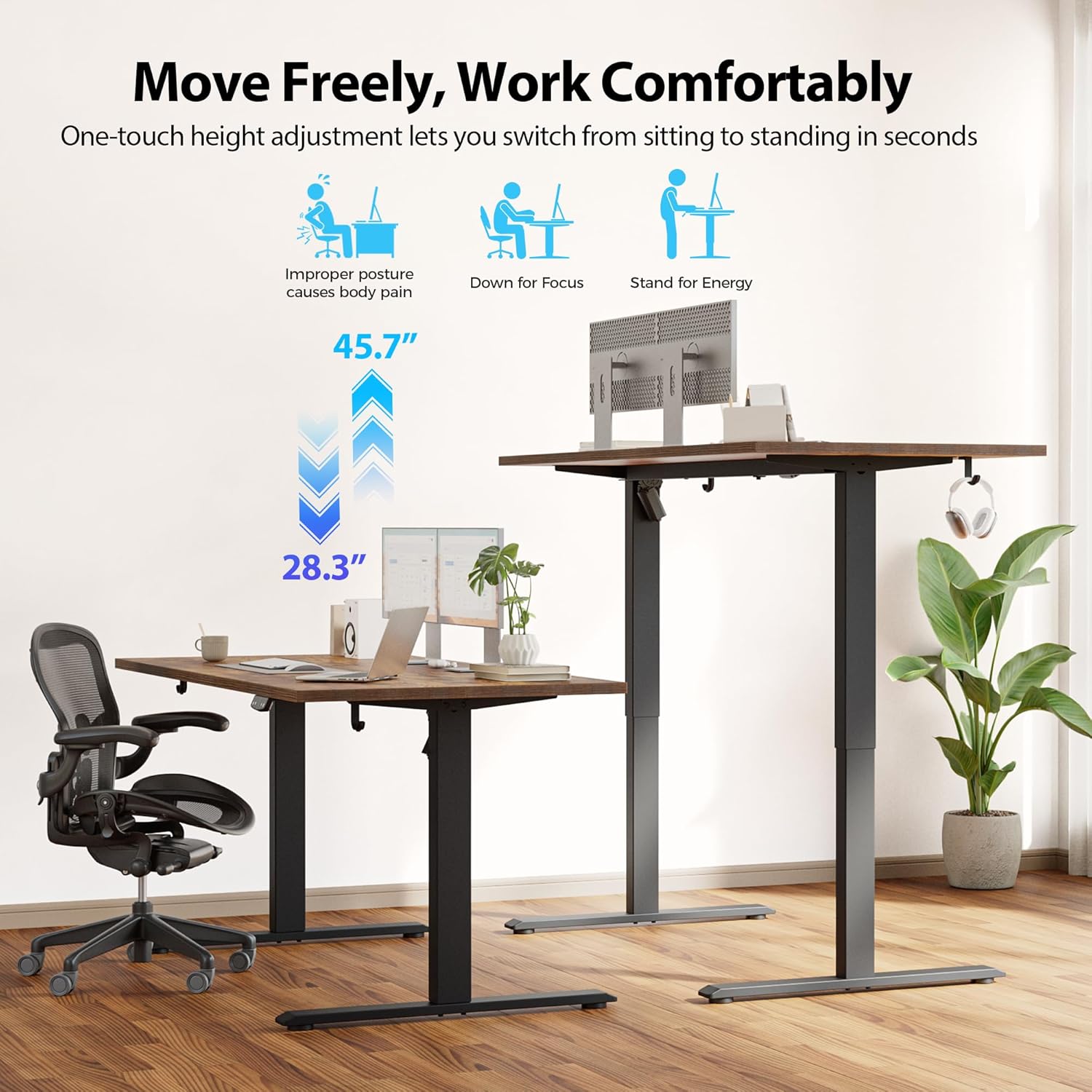 Agilestic Electric Standing Desk, 55 x 28 Inches Height Adjustable Desk, Sit Stand up for Work Office Home, Ergonomic Rising Computer Table with Memory Preset, Rustic Brown