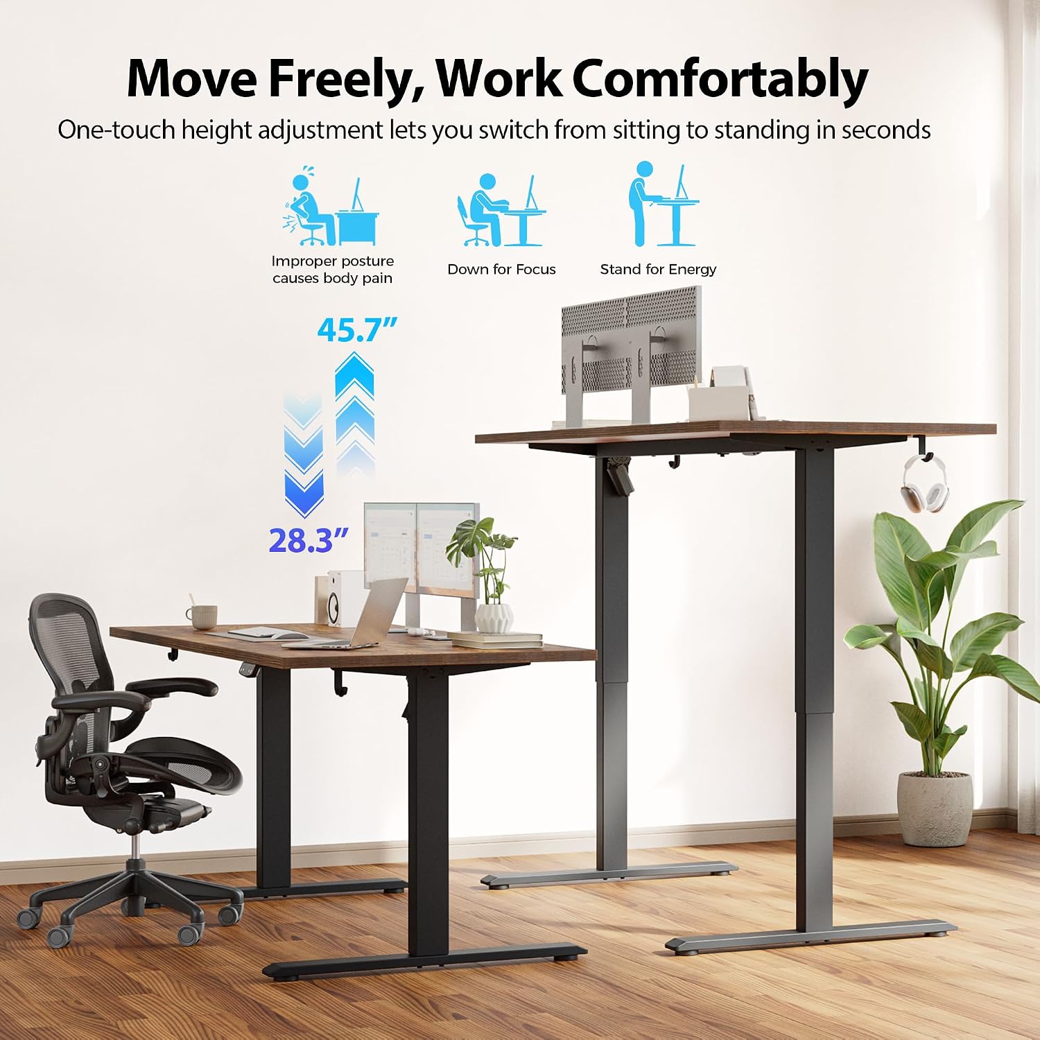 Agilestic Electric Standing Desk, 48 x 28 Inches Height Adjustable Desk, Sit Stand up for Work Office Home, Ergonomic Rising Computer Table with Memory Preset, Rustic Brown
