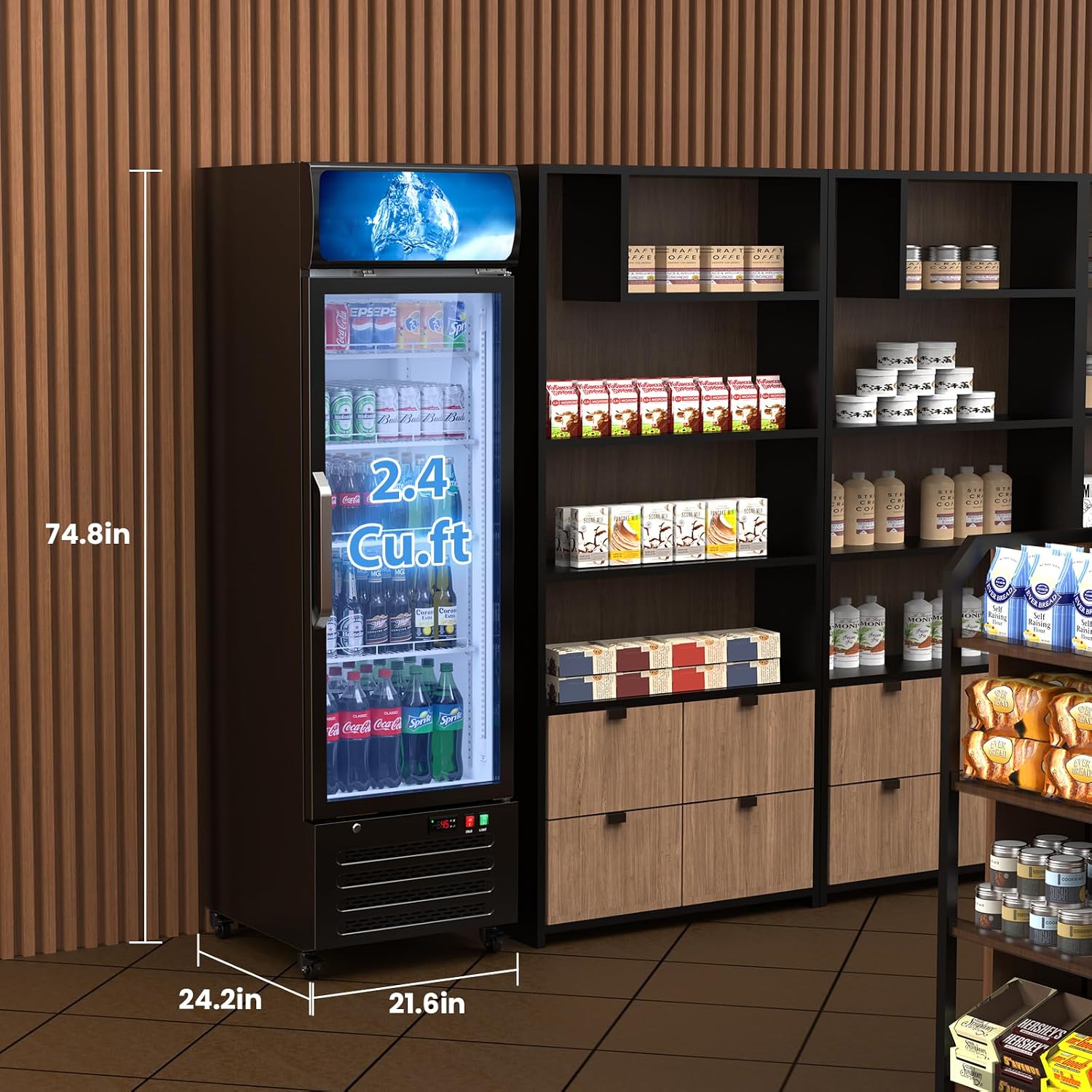 Mojgar 2.4 Cu Ft Commercial Merchandiser Refrigerator for Beverage,Glass Door Upright Display Fridge with Front LED Light,Large Freestanding Business Cooler for Shop,Restaurant,Apartment,etc