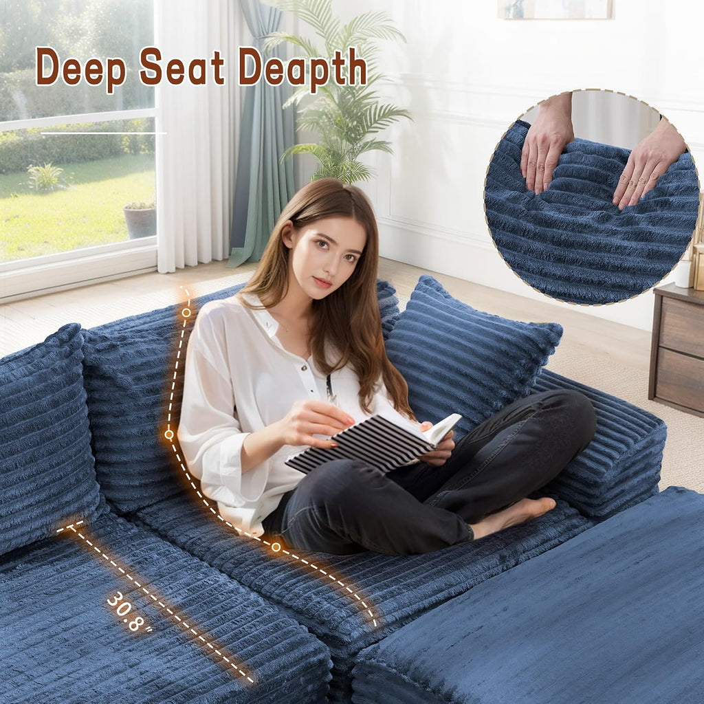 Korser 110' L-Shaped Modular Sectional Sofa with Chaise, Boneless Comfy Corduroy Fluffy Couch with Deep Seat and Side Pockets, Flexible Module Combination for Living Room, No Assembly, Side Pockets