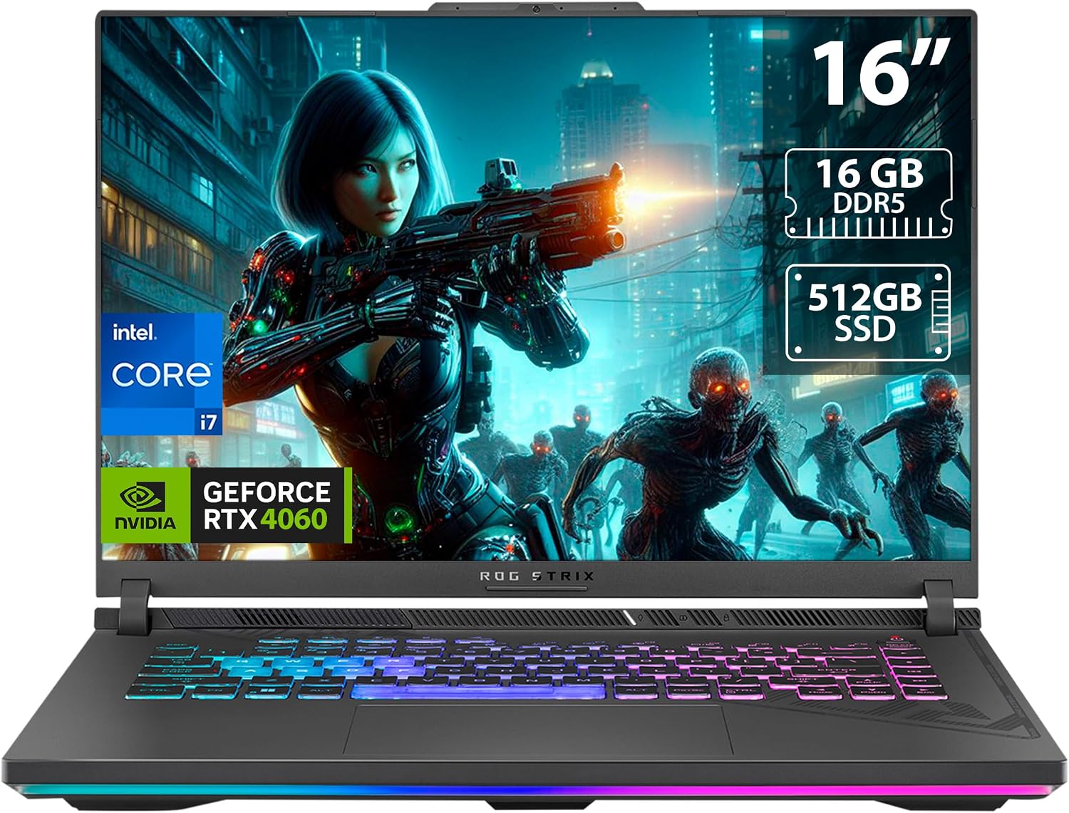 ASUS ROG Strix G16 (2023) Gaming Laptop, 16â€ 16:10 FHD 165Hz, GeForce RTX 4060, Intel Core i7-13650HX, 16GB DDR5, 512GB PCIe SSD, Wi-Fi 6E, Windows 11, G614JV-AS73, Eclipse Gray