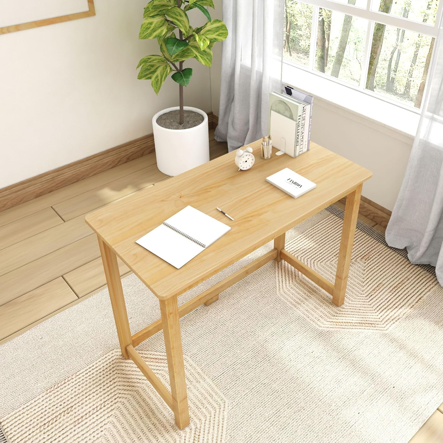 Plank+Beam Writing Desk, Simple Desk for Bedroom, Home Office Study Desk, 39 Inch, Natural