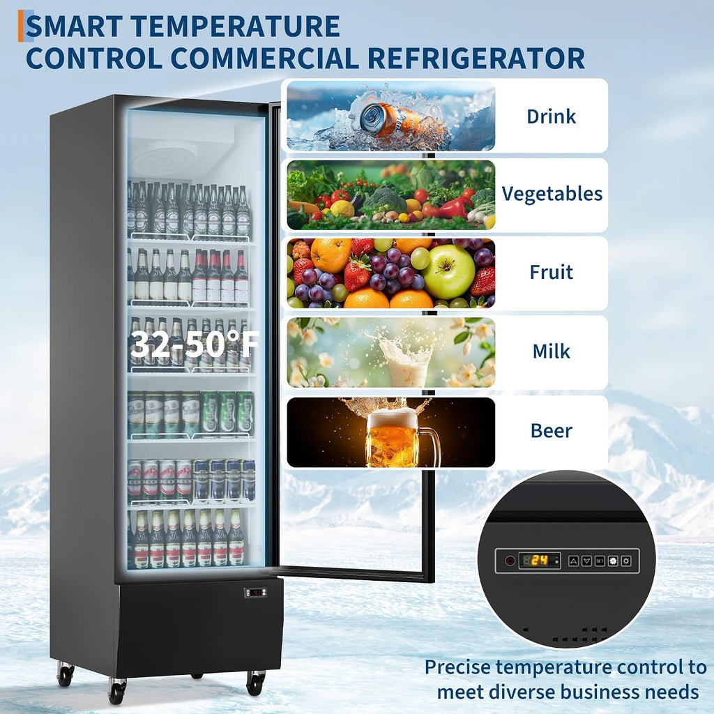 IDEALHOUSE Commercial Merchandiser Refrigerator, 17.7 Cu.Ft, Glass Door, Beverage Cooler, 5 Adjustable Shelves, Bar Fridge, Commercial Display, Large Capacity, Black, For Restaurant, Store, Bar